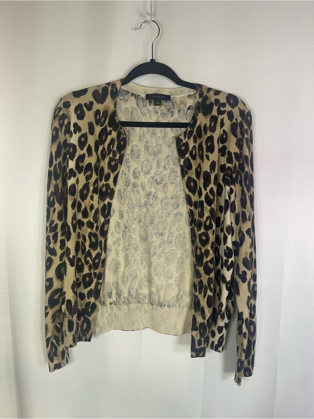 Ann Taylor Leopard Print Open-Front Cardigan - Beige/Black